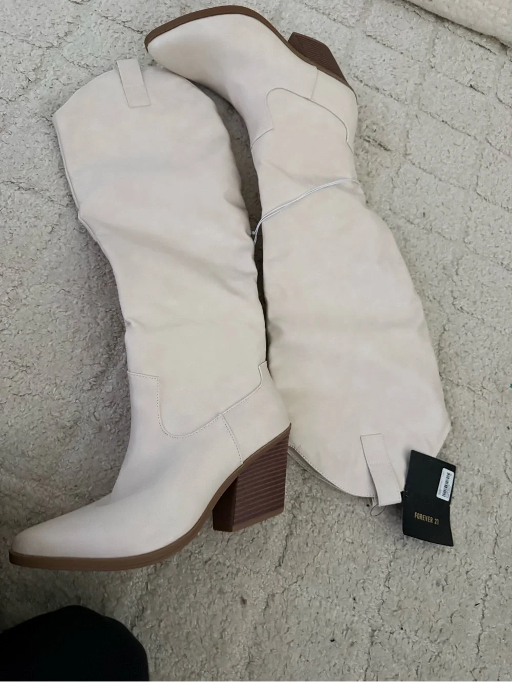 Women's Cream Tall Western Block Heel Boots